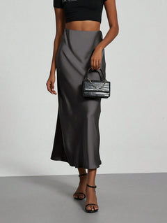 Falda Satín Venezzia – Gris Oscuro – Jo Boutique