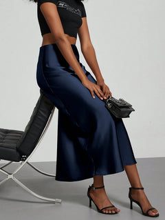 Falda Satín Venezzia – Azul Marino – Jo Boutique