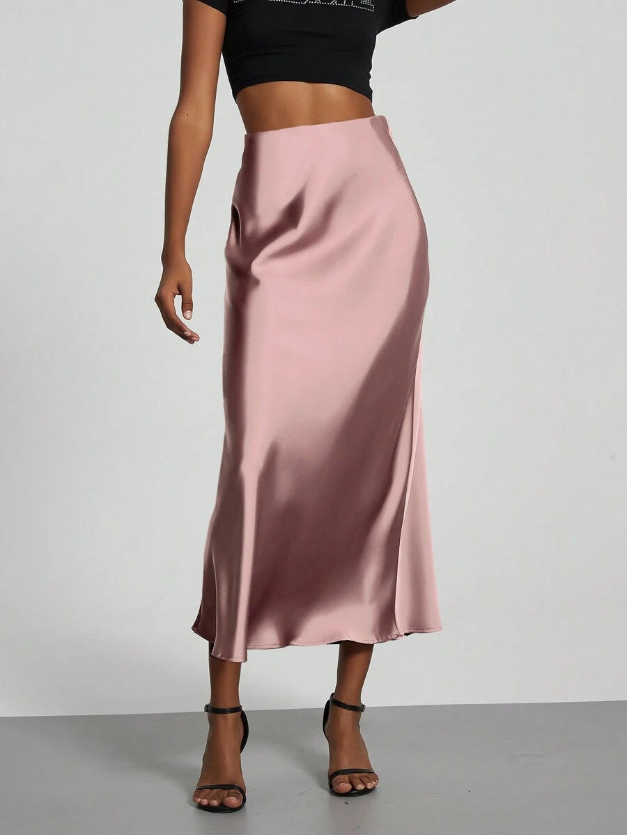Falda Satín Venezzia – Rosa coral – Jo Boutique