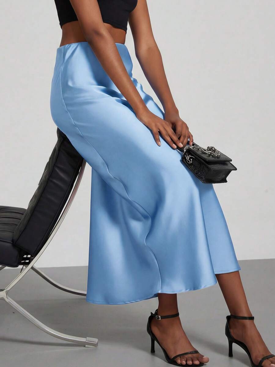 Falda Satín Venezzia – Azul glaciar – Jo Boutique
