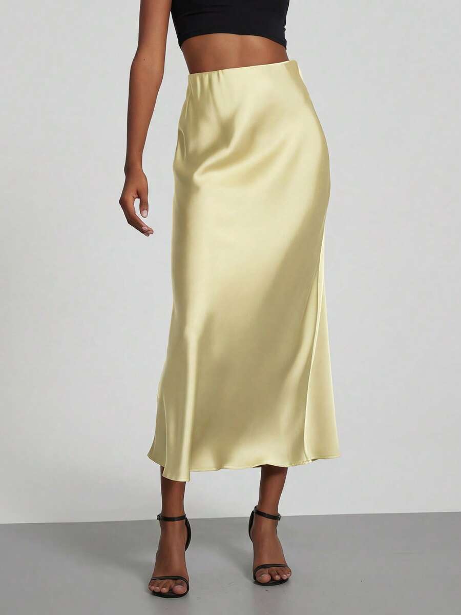 Falda Satín Venezzia – Amarillo luz del sol – Jo Boutique