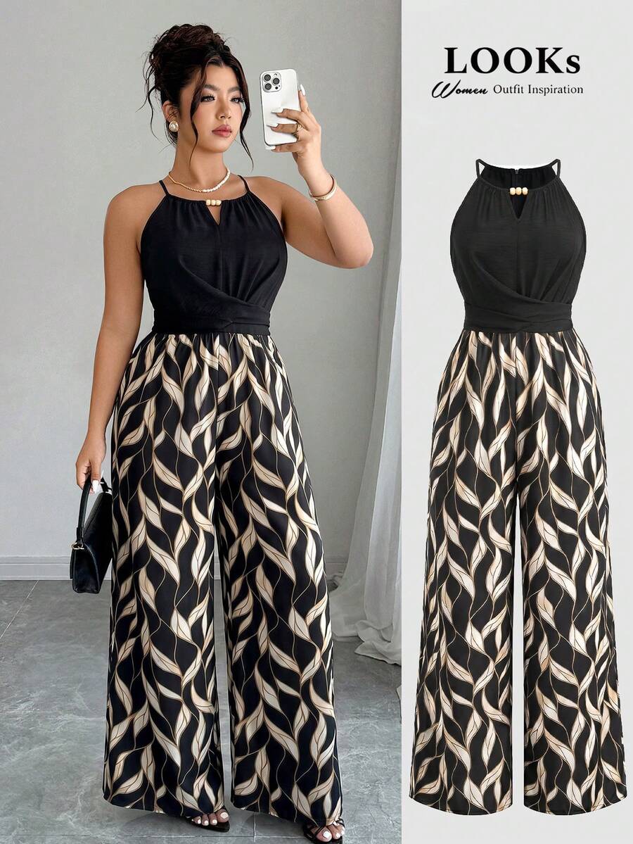 Enterito Margot – Negro y crema hojas – Jo Boutique