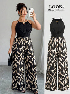 Enterito Margot – Negro y crema hojas – Jo Boutique