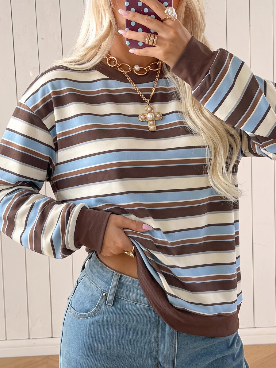 Sweater Stripped – Rayas café y celeste – Jo Boutique